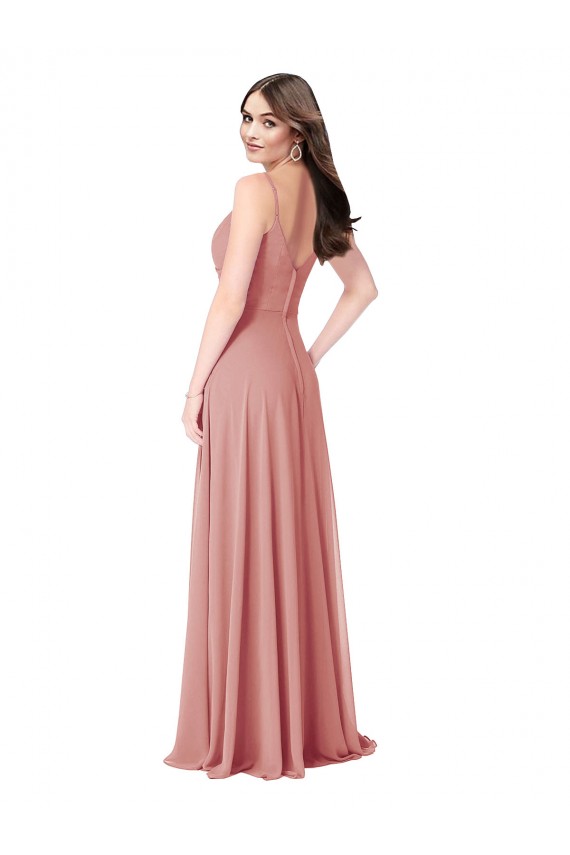 Sleeveless Bliss Pink V-Neck V-Back Lxue Chiffon A-Line Bridesmaid Dress Brighton