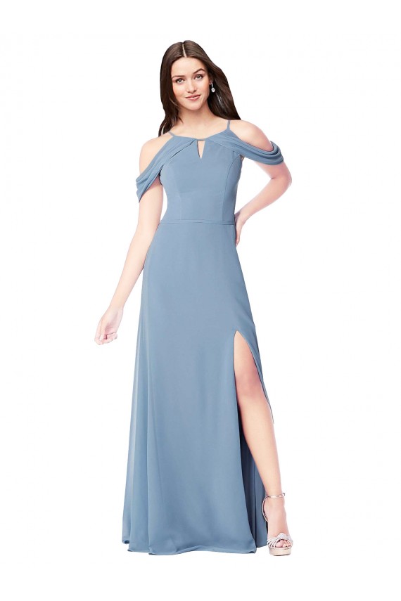 Sleeveless Dusty Blue Off the Shoulder Soft Chiffon A-Line Evening Dress / Bridesmaid Dress Brighton