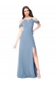 Sleeveless Dusty Blue Off the Shoulder Soft Chiffon A-Line Evening Dress / Bridesmaid Dress Brighton