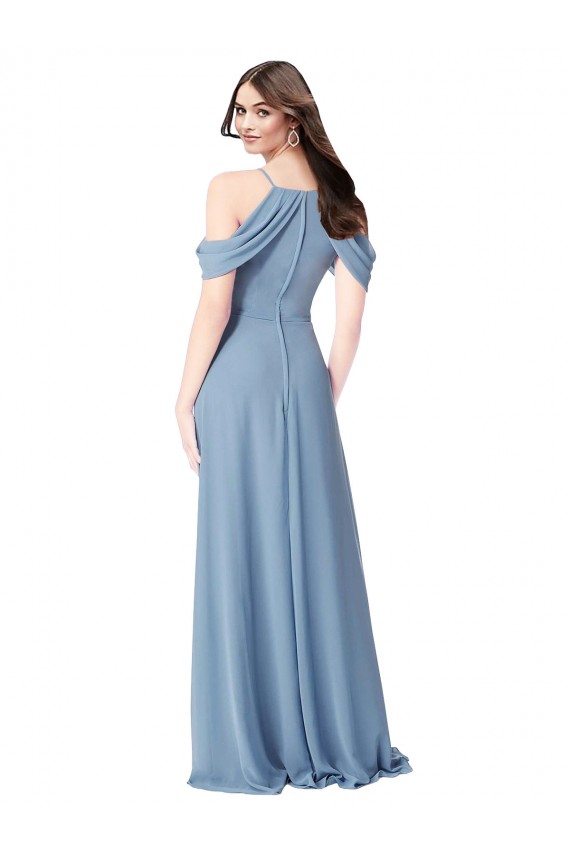 Sleeveless Dusty Blue Off the Shoulder Soft Chiffon A-Line Evening Dress / Bridesmaid Dress Brighton