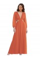 Long Sleeves V-Neck Open Back Soft Chiffon A-Line High Low Evening Gown / Bridesmaid Dress Brighton