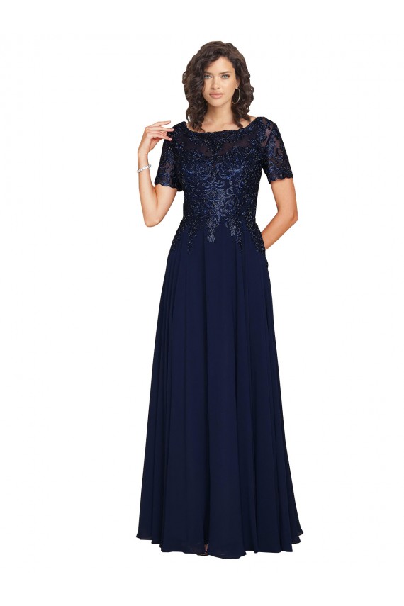 Short Sleeves Round Neck Soft Chiffon A-Line Prom Dress / Bridesmaid Dress Brighton