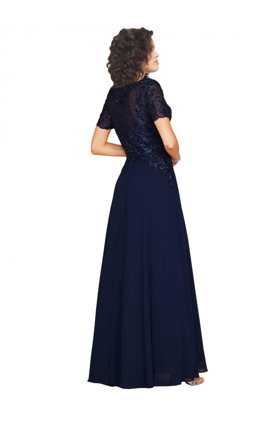 Short Sleeves Round Neck Soft Chiffon A-Line Prom Dress / Bridesmaid Dress Brighton