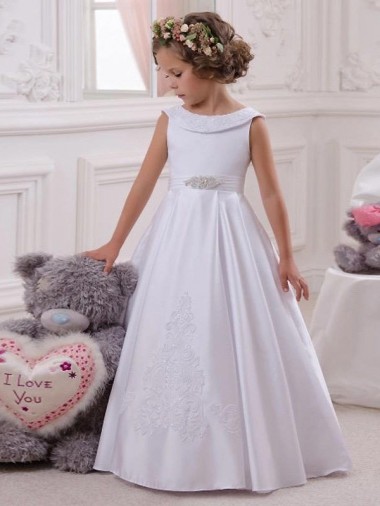 Sleeveless Bateau Neck Satin & Lace Ball Gown Flower Girl Dresses Brighton