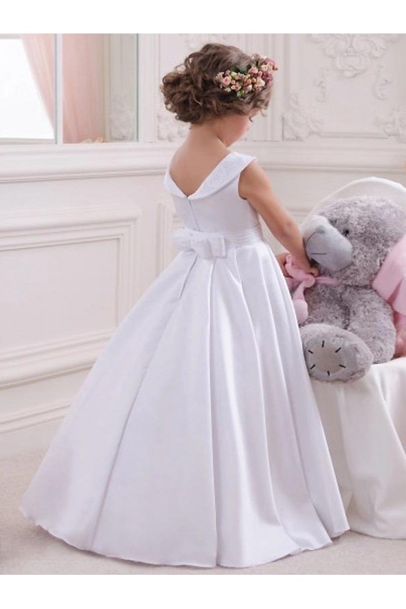 Sleeveless Bateau Neck Satin & Lace Ball Gown Flower Girl Dresses Brighton
