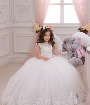 Sleeveless Bateau Neck Tulle & Lace Ball Gown Flower Girl Wedding Dress Brighton