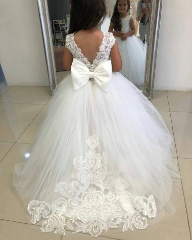 Sleeveless Bateau Neckline Tulle & Lace Ball Gown Flower Girl Dress Brighton