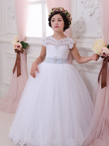 Cap Sleeves Sweetheart Tulle & Lace Ball Gown Flower Girl Dresses Brighton