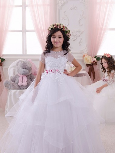 Short Sleeves Sweetheart Tulle & Lace Ball Gown Little Flower Girl Dress Brighton