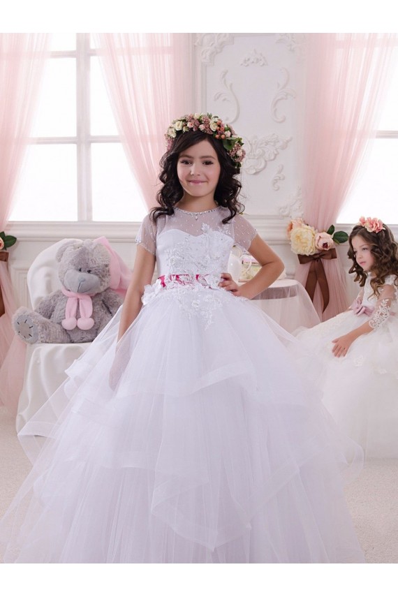 Short Sleeves Sweetheart Tulle & Lace Ball Gown Little Flower Girl Dress Brighton