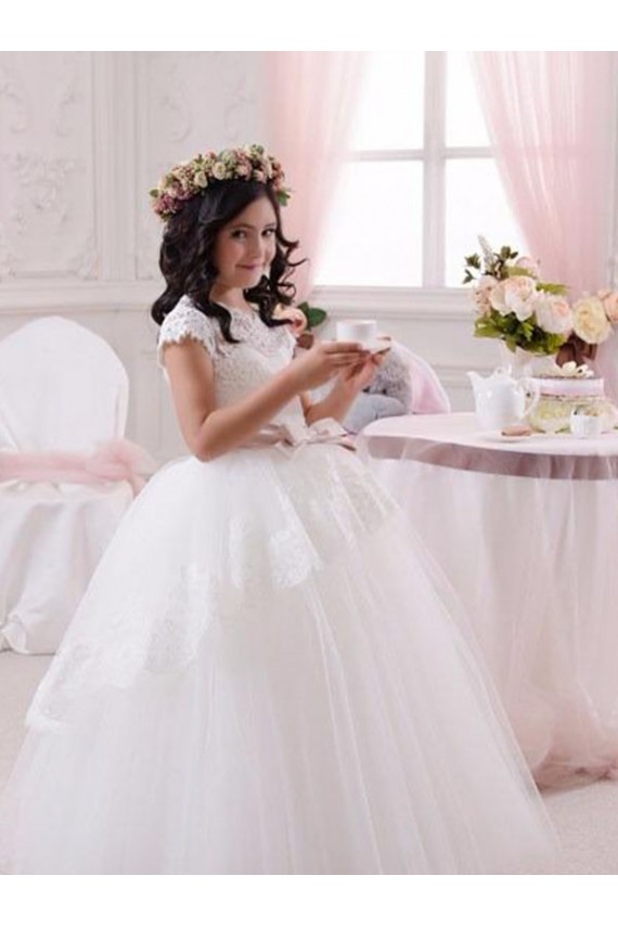 Sleeveless Ivory Sweetheart Tulle & Lace Ball Gown Flower Girl Dresses Brighton