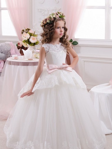 Sleeveless Sweetheart V-Back Tulle & Lace Ball Gown Flower Girl Dress for Wedding Brighton