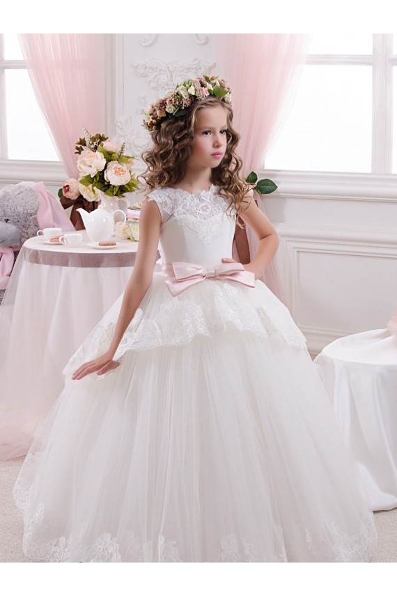 Sleeveless Sweetheart V-Back Tulle & Lace Ball Gown Flower Girl Dress for Wedding Brighton