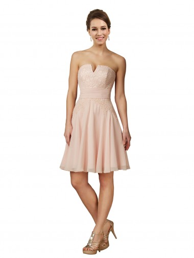 Sleeveless Pink Sweetheart Soft Chiffon & Lace A-Line Bridesmaid Dress Brighton