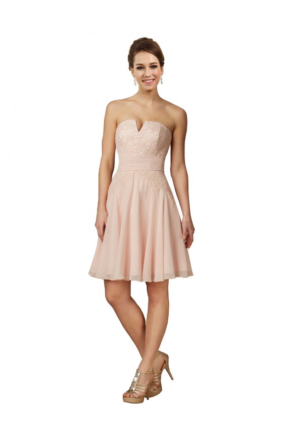 Sleeveless Pink Sweetheart Soft Chiffon & Lace A-Line Bridesmaid Dress Brighton