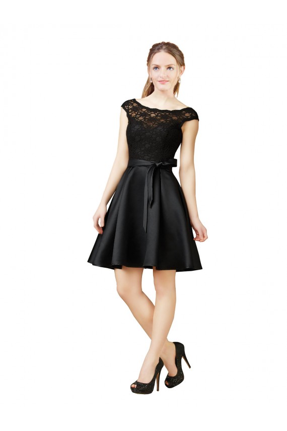Sleeveless Illusion Neck V-Back Satin & Lace A-Line Bridesmaid Dress Brighton