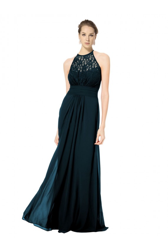 Sleeveless Halter Neck Keyhole Back Soft Chiffon & Lace A-Line Formal Dress / Bridesmaid Dress Brighton