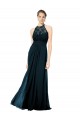 Sleeveless Halter Neck Keyhole Back Soft Chiffon & Lace A-Line Formal Dress / Bridesmaid Dress Brighton