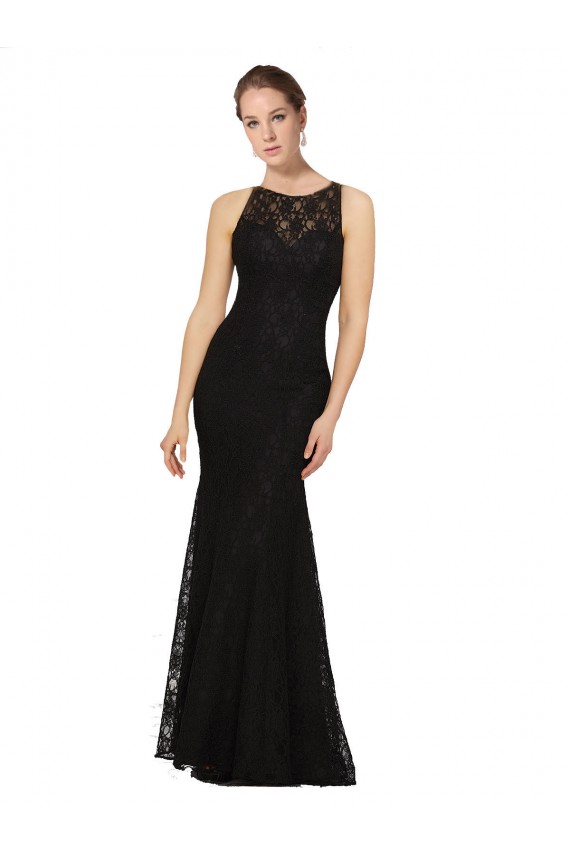 Sleeveless Jewel Neck Open Back Lace Sheath Bridesmaid Dress Brighton