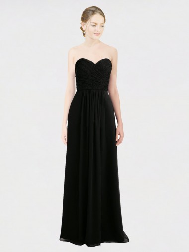 Sleeveless Black Sweetheart Low Back Soft Chiffon & Lace A-Line Bridesmaid Dress Brighton
