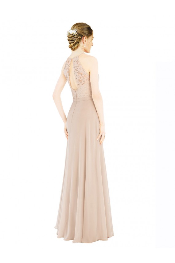 Sleeveless Halter Neck Keyhole Back Soft Chiffon & Lace A-Line Prom Dress / Bridesmaid Dress Brighton
