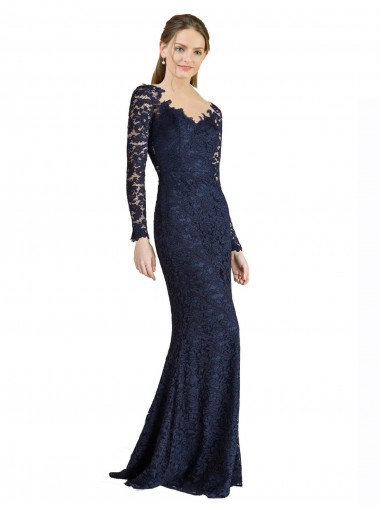 Long Sleeves Sweetheart Keyhole Back Lace Mermaid Prom Dress / Bridesmaid Dress Brighton