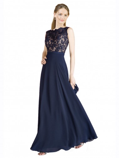 Sleeveless Illusion Neck V-Back Soft Chiffon & Lace A-Line Prom Dress / Bridesmaid Dress Brighton