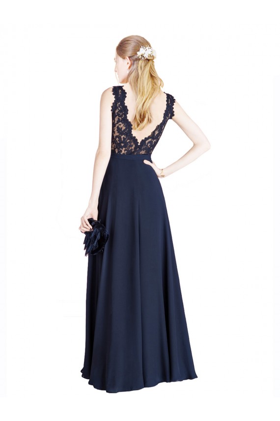 Sleeveless Illusion Neck V-Back Soft Chiffon & Lace A-Line Prom Dress / Bridesmaid Dress Brighton
