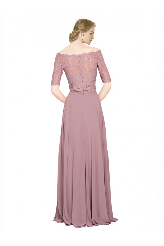 Short Sleeves Off the Shoulder Soft Chiffon & Lace A-Line Prom Dress / Bridesmaid Dress Brighton