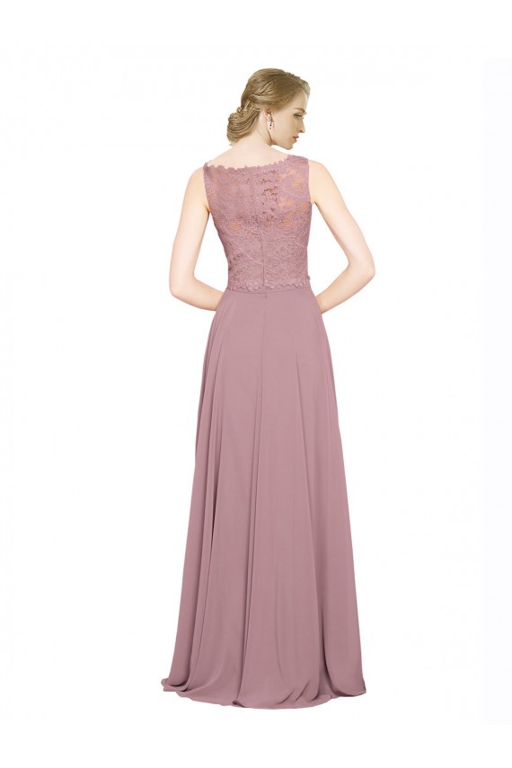 Sleeveless Illusion Neck Soft Chiffon & Lace A-Line Black Tie Prom Dress / Bridesmaid Dress Brighton