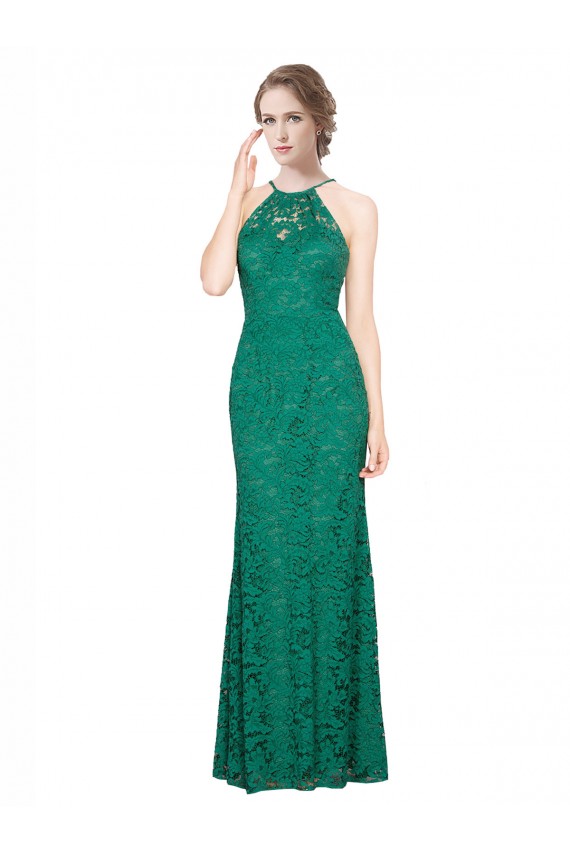 Sleeveless Halter Neck Low Back Lace Mermaid Prom Dress / Bridesmaid Dress Brighton