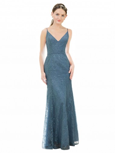 Sleeveless Spaghetti Straps Open Back Lace Sheath Bridesmaid Dress Brighton