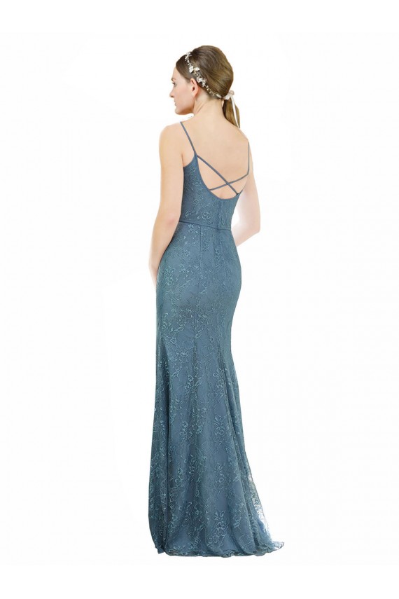Sleeveless Spaghetti Straps Open Back Lace Sheath Bridesmaid Dress Brighton