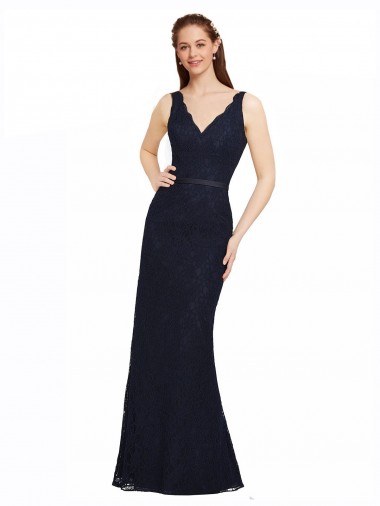 Sleeveless V-Neck Open Back Lace Sheath Bridesmaid Dress Brighton