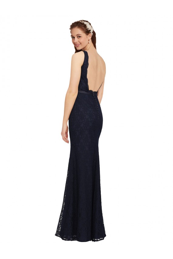 Sleeveless V-Neck Open Back Lace Sheath Bridesmaid Dress Brighton