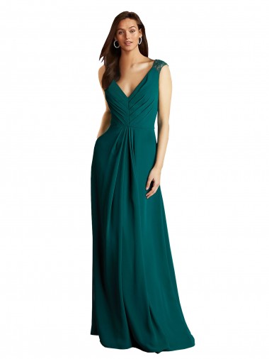 Sleeveless V-Neck Open Back Soft Chiffon & Lace A-Line Bridesmaid Dress Brighton