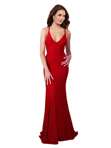 Sleeveless V-Neck Low Back Lace Mermaid Formal Dress / Bridesmaid Dress Brighton