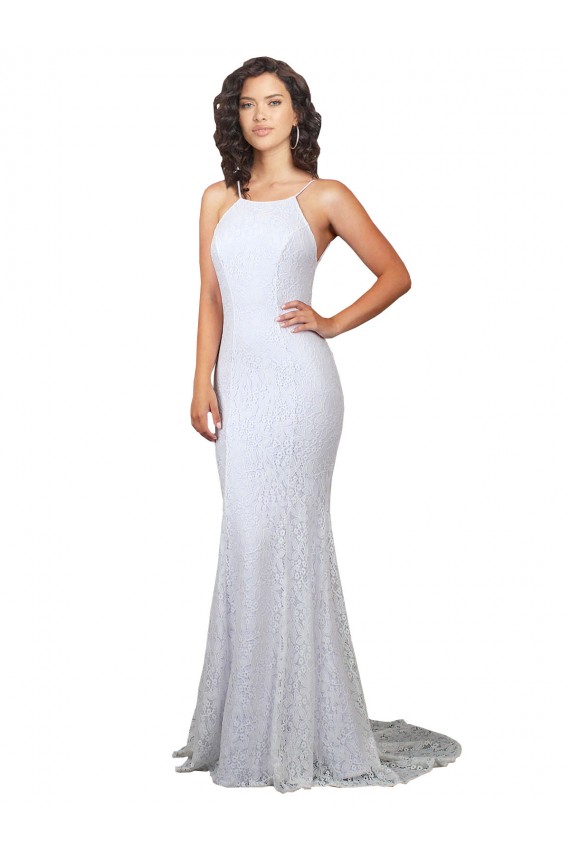 Sleeveless High Neck Backless Lace Mermaid Wedding Dress Brighton