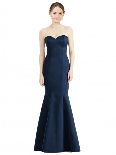 Sleeveless Dark Navy Sweetheart Satin Mermaid Bridesmaid Dresses Brighton