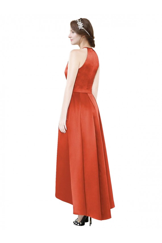 Sleeveless Halter Neck Satin A-Line High Low Bridesmaid Dress Brighton