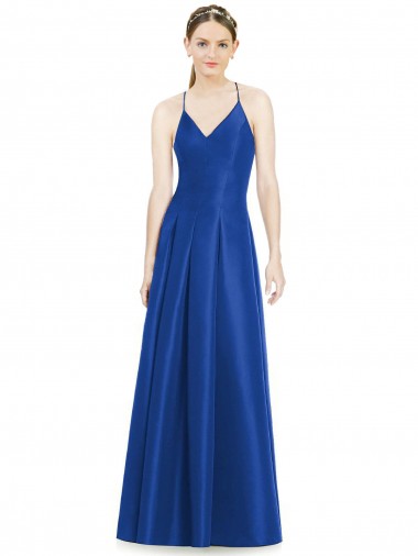 Sleeveless Spaghetti Straps Criss Cross Open Back Satin A-Line Bridesmaid Dress Brighton