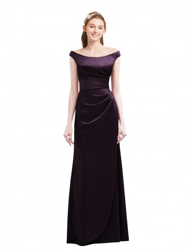 Cap Sleeves Off the Shoulder Satin A-Line Bridesmaid Dress Brighton