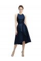 Sleeveless Dark Navy Halter Neck Satin A-Line High Low Bridesmaid Dress Brighton