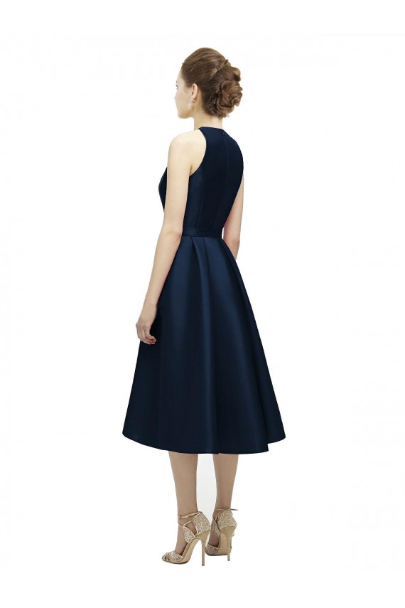 Sleeveless Dark Navy Halter Neck Satin A-Line High Low Bridesmaid Dress Brighton