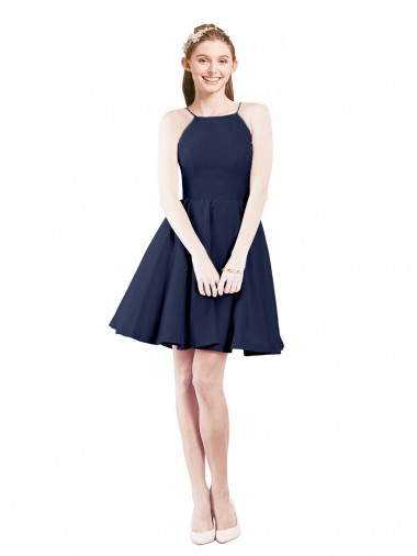 Sleeveless Halter Neck Open Back Satin A-Line Bridesmaid Gown Brighton