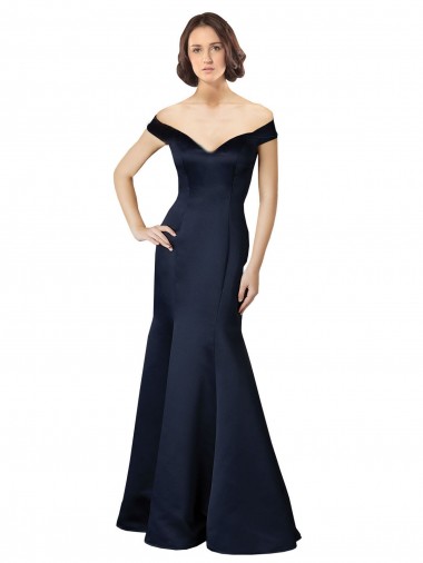 Cap Sleeves Off the Shoulder Satin Mermaid Prom Dress / Bridesmaid Dress Brighton