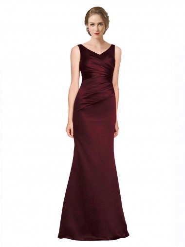 Sleeveless V-Neck Low Back Satin A-Line Black Tie Evening Gown / Prom Dress / Bridesmaid Dress Brighton