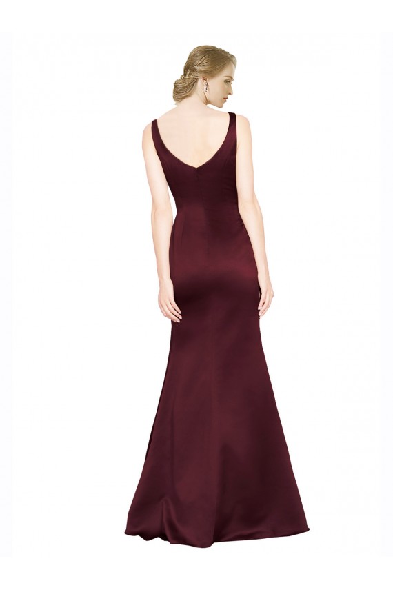 Sleeveless V-Neck Low Back Satin A-Line Black Tie Evening Gown / Prom Dress / Bridesmaid Dress Brighton