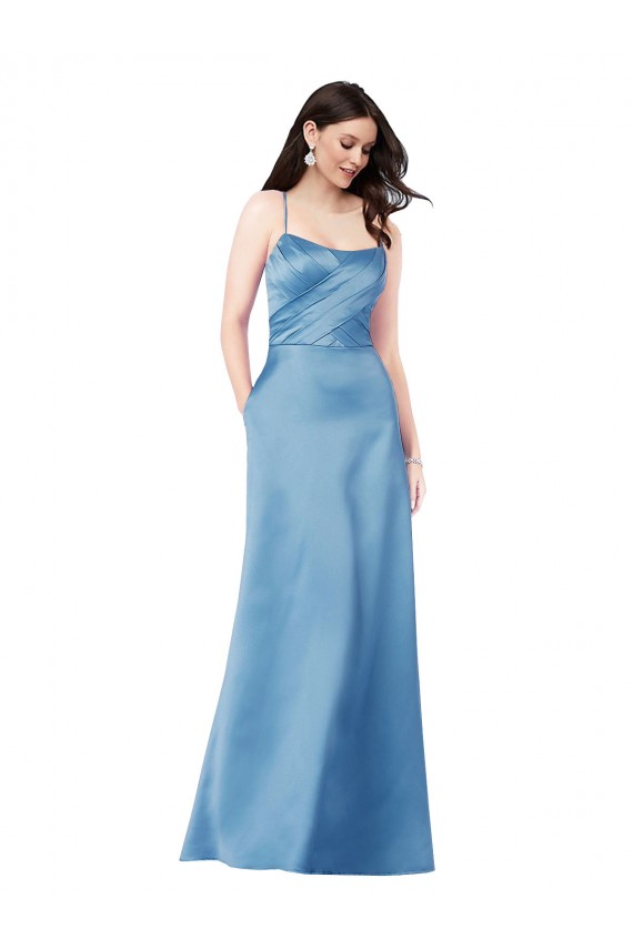 Sleeveless Spaghetti Straps Criss Cross Back Satin Sheath Formal Evening Gown / Prom Dress / Bridesmaid Dress Brighton