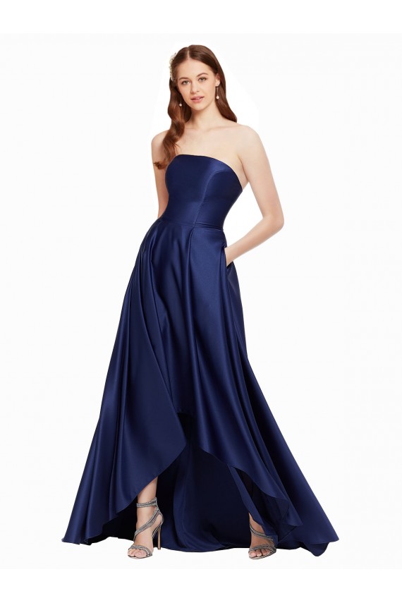Sleeveless Strapless Low Back Satin A-Line High Low Evening Gown / Prom Dress / Bridesmaid Dress Brighton